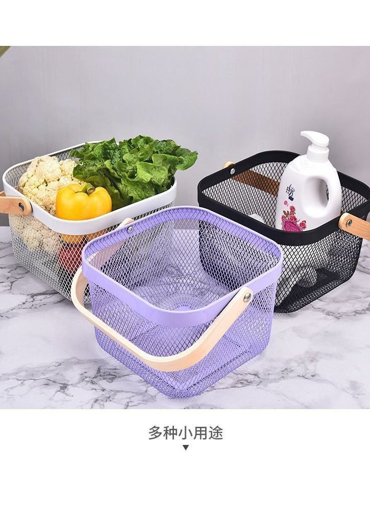 Generic - A metal basket with a wooden handle that can be used as a living basket and is suitable for fruit - Image 1