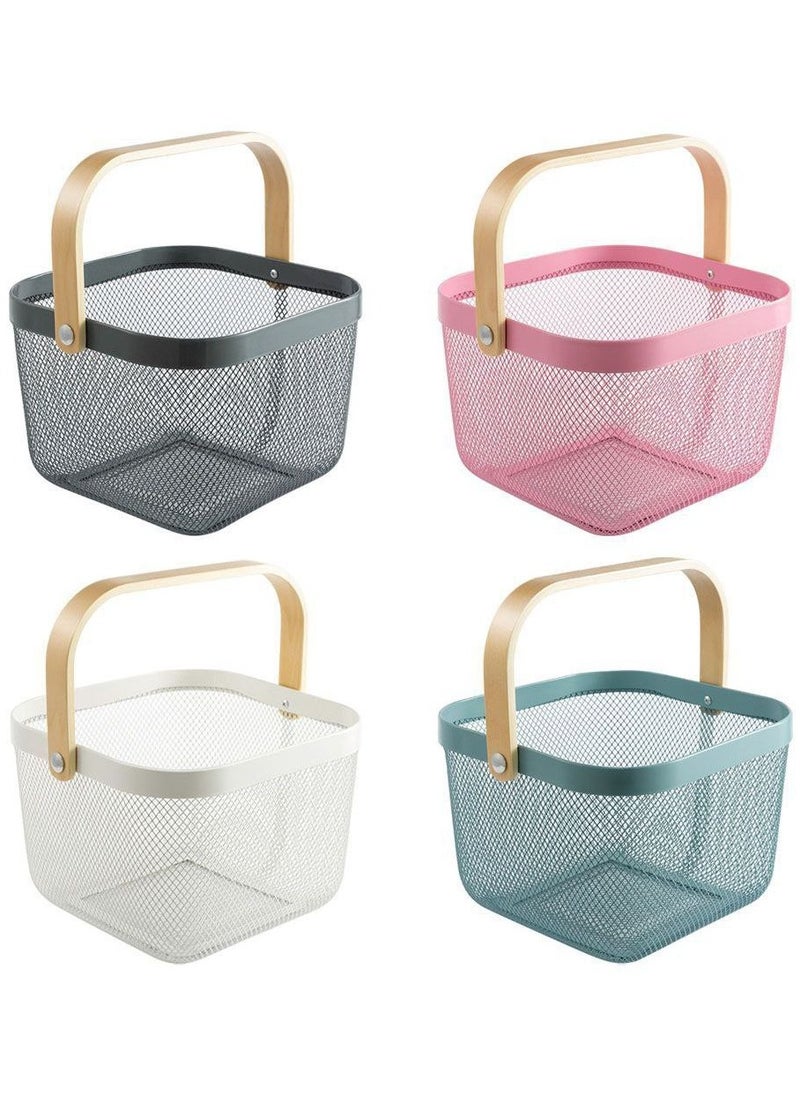 Generic - A metal basket with a wooden handle that can be used as a living basket and is suitable for fruit - Image 1