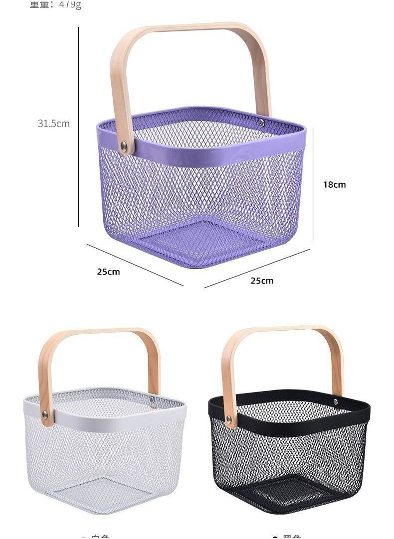 Generic - A metal basket with a wooden handle that can be used as a living basket and is suitable for fruit - Image 1