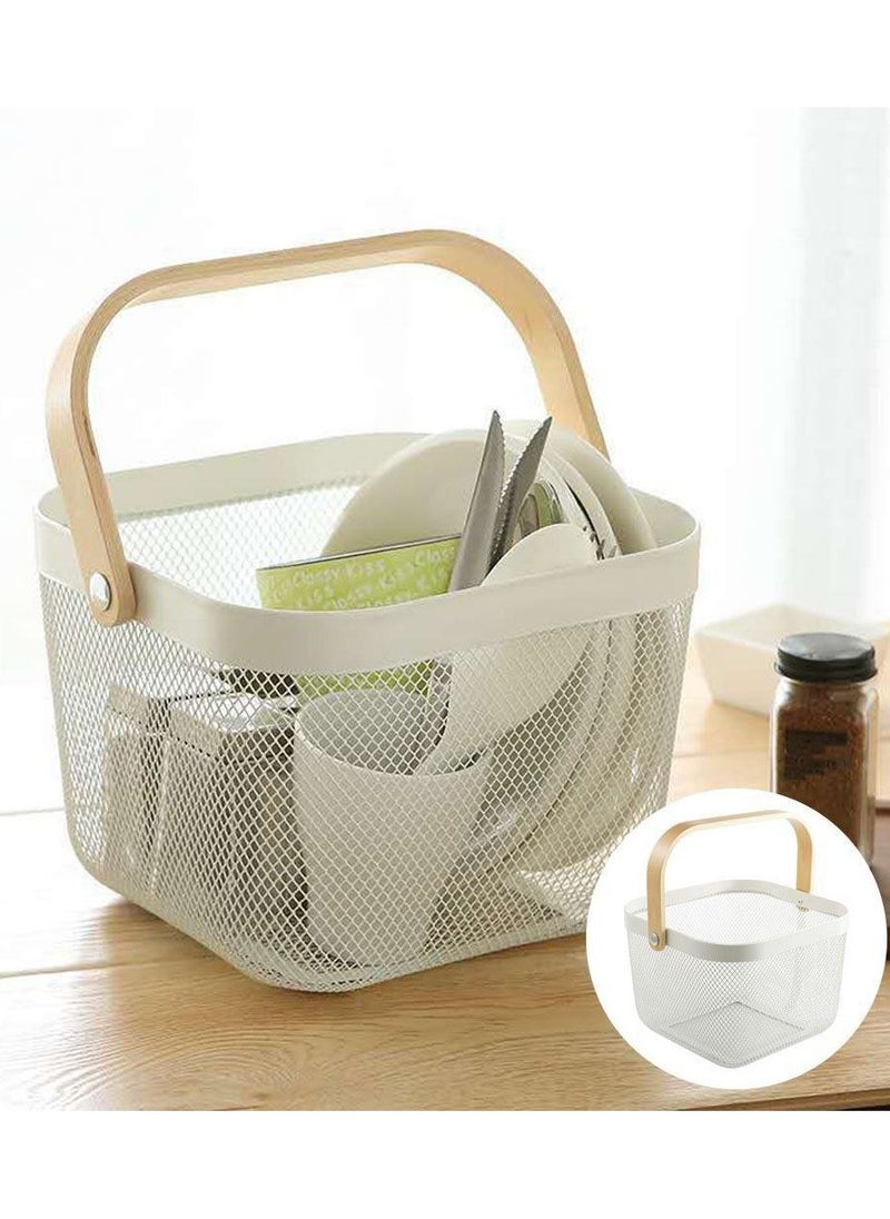 Generic - A metal basket with a wooden handle that can be used as a living basket and is suitable for fruit - Image 1