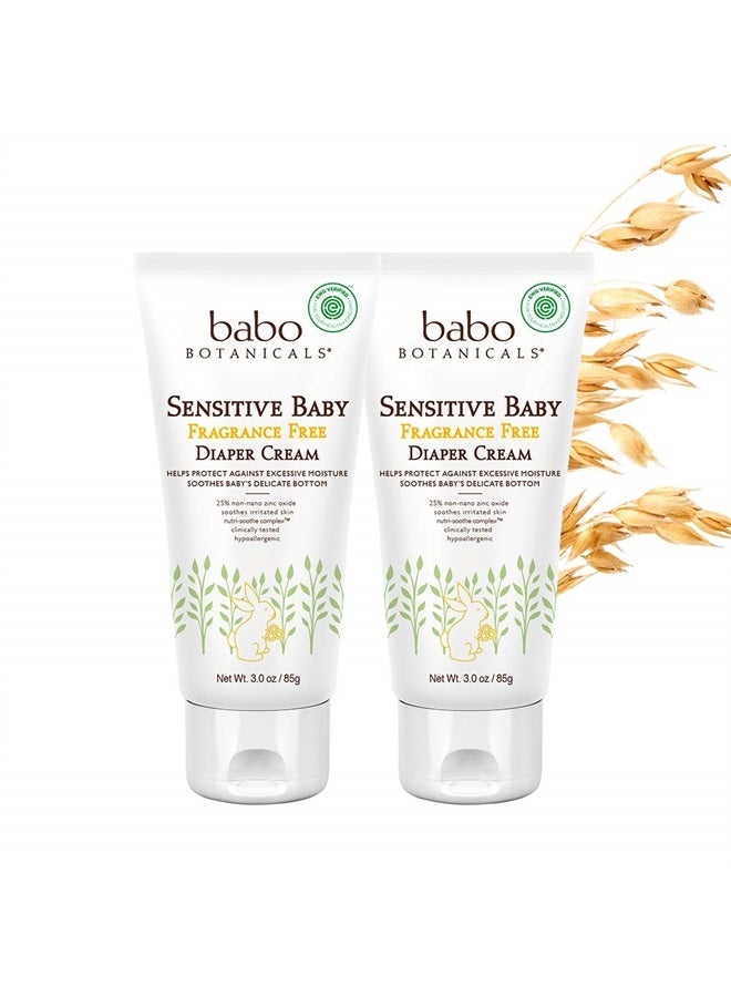 Babo Botanicals Sensitive Baby Fragrance-Free Diaper Cream - with Non-Nano Zinc Oxide, Organic Calendula, Shea & Cocoa Butter - EWG Verified - 3 Ounce (Pack of 2) - Image 1