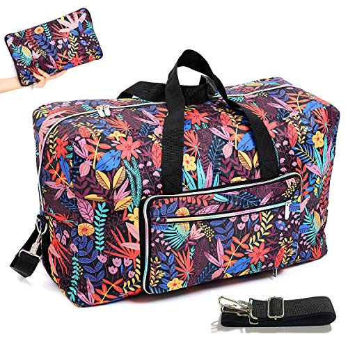 Lyf 22" Foldable Large Travel Duffel Duffle Bag Sports Gym Tote Bag For Women Overnight Carryon Weekend Bag Shoulder Bag Water Resistant (leaves) - Image 1