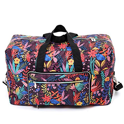 Lyf 22" Foldable Large Travel Duffel Duffle Bag Sports Gym Tote Bag For Women Overnight Carryon Weekend Bag Shoulder Bag Water Resistant (leaves) - Image 2