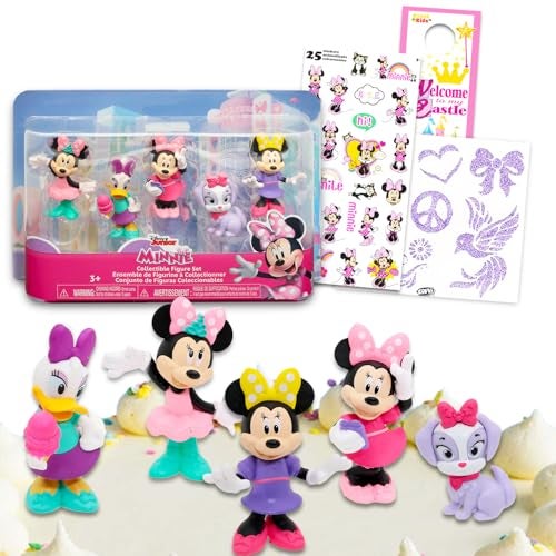 Minnie Mouse Cake Topper Birthday Party Supplies Bundle with 5 Disney Cake Toppers Stickers Tattoos More Minnie Mouse Party Favors - Image 1