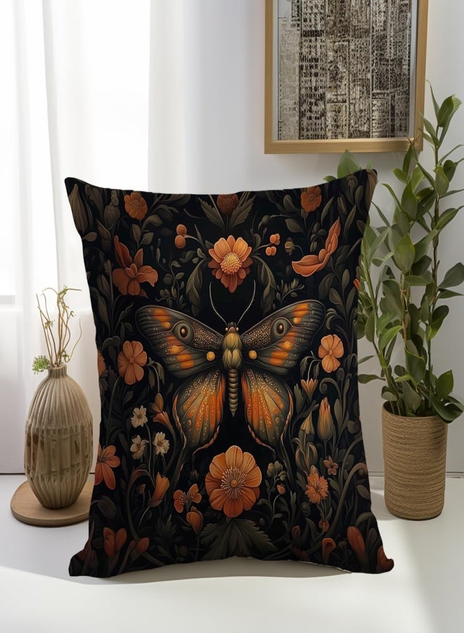 غطاء وسادة مخملي بتصميم فراشة تجريدي عتيق، مقاس 18×18 بوصة، أسود، مناسب للسرير والأريكة وديكور غرفة المعيشة - Image 4
