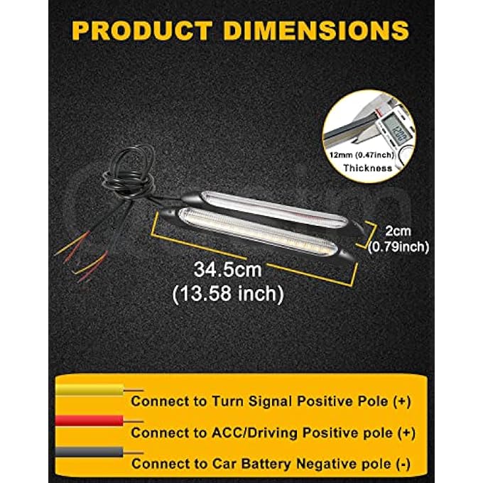 Qasim Drl Led Strip Car Daytime Running Light 14In White Automobile Decorative Warning Lights Yellow Streamer Flow Turn Signal Light Strip Bar 12V 2Pcs 345Cm - Image 3