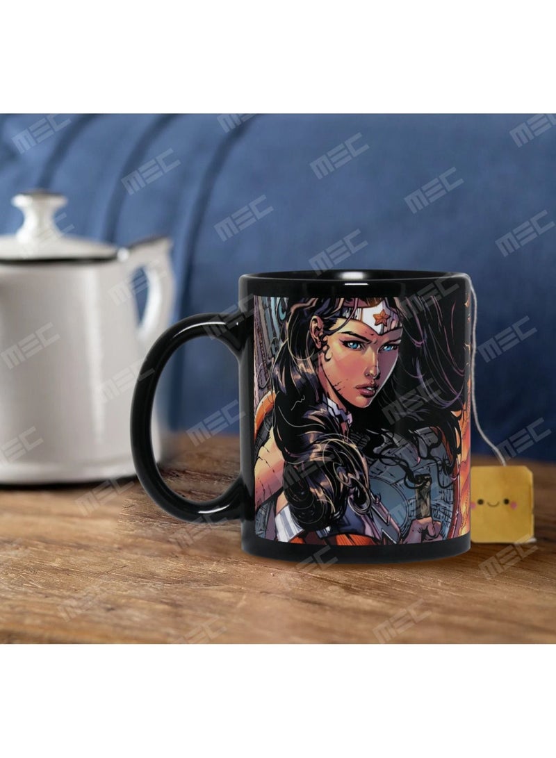 إم إي سي إمراة رائعة تصميم يلتف حول قدح القهوة المطبوع 11 أونصة أسود كامل - Image 3