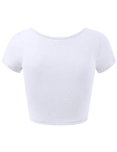 HATOPANTS Women Cotton Scoop Neck Crop Tops Short Sleeve Basic Casual Shirts White S - Image 3