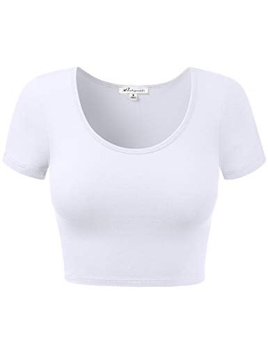 HATOPANTS Women Cotton Scoop Neck Crop Tops Short Sleeve Basic Casual Shirts White S - Image 1