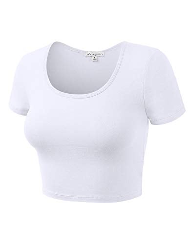 HATOPANTS Women Cotton Scoop Neck Crop Tops Short Sleeve Basic Casual Shirts White S - Image 2