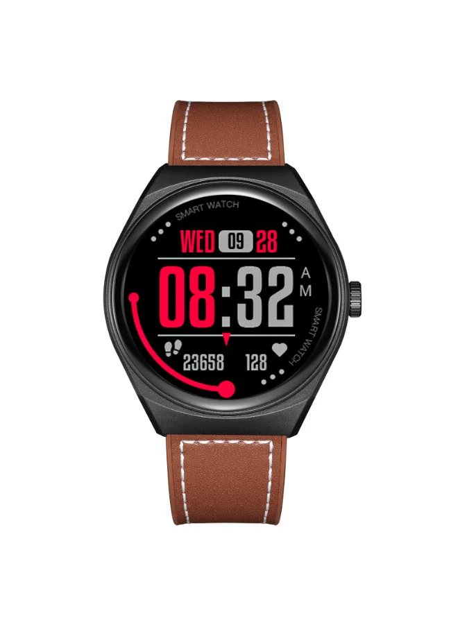 KENNETH SCOTT Unisex's Smart Display Watch With Black & Brown Silicone & Leather Strap - KG10SE-XSBBD