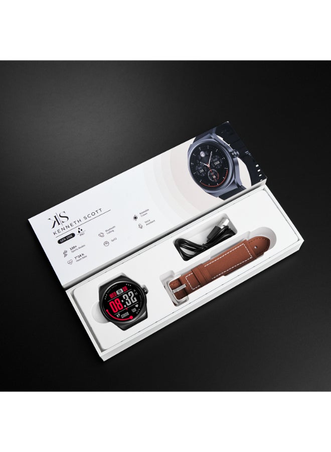 KENNETH SCOTT Unisex's Smart Display Watch With Black & Brown Silicone & Leather Strap - KG10SE-XSBBD  - Image 5