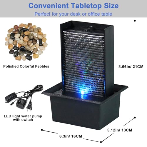 JOINDATAT Small Indoor Relaxation Tabletop Fountain, Zen Meditation Waterfall Feature with Color LED Light & Natural Rocks, 4 Level Desk Waterfall for Home Office Bedroom Living Room Decoration (Style 2) - Image 2