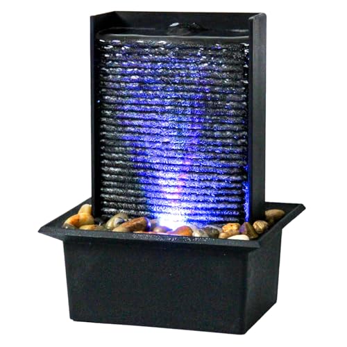 JOINDATAT Small Indoor Relaxation Tabletop Fountain, Zen Meditation Waterfall Feature with Color LED Light & Natural Rocks, 4 Level Desk Waterfall for Home Office Bedroom Living Room Decoration (Style 2) - Image 1