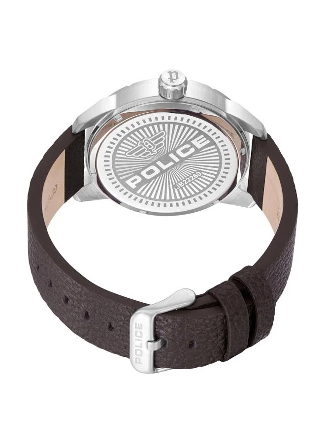 POLICE Neist Men's Watch with Tinted Green Glass & Grain Dark Brown Leather Strap, 45x50.5mm