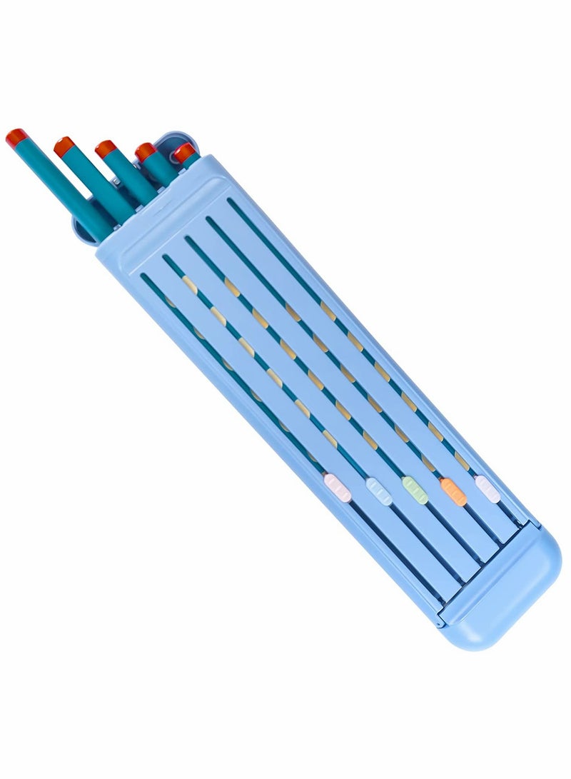 KASTWAVE Pencil Case, Small Pencil Case for Kids, Plastic Pencil Case Cute Hard Pencil Box with 5pcs Pencils, Eraser and Ruler, for School Supplier (Blue) - Image 1