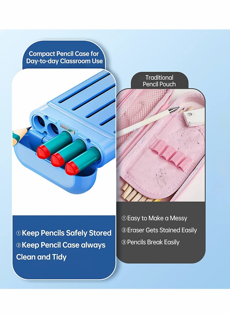 KASTWAVE Pencil Case, Small Pencil Case for Kids, Plastic Pencil Case Cute Hard Pencil Box with 5pcs Pencils, Eraser and Ruler, for School Supplier (Blue) - Image 3