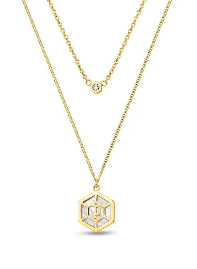 POLICE Exagon Necklace For Women Yellow Gold Plated
