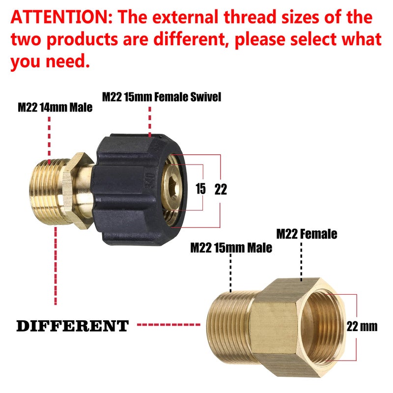M MINGLE Pressure Washer Adapter, Metric M22 15mm Female Thread to M22 14mm Male Fitting, 4500 PSI - Image 4
