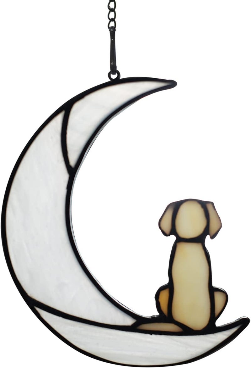 BOXCASA Loss of Dog Sympathy Gift,Stained Glass Dog on Moon for Suncatcher Gifts,Yellow Dog Memorial Gifts for Pet Loss Gifts,Pet Sympathy Gifts for Dogs,Pet Memorial Gifts - Image 1