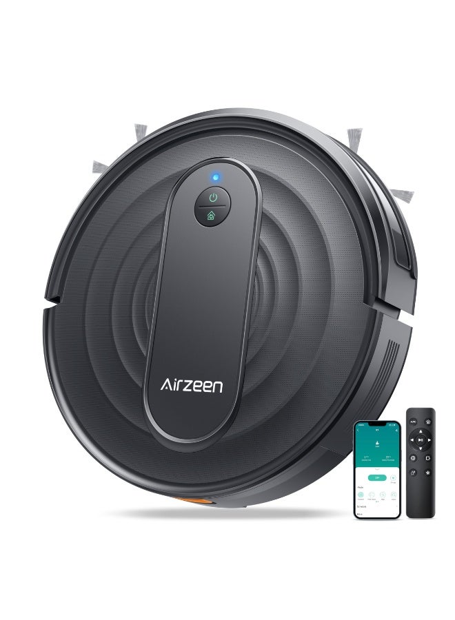 Airzeen مكنسة كهربائية بقوة شفط 3000Pa، إعدادات تنظيف مخصصة، مكنسة روبوتية ذات شحن ذاتي تلقائي، معزز للسجاد، تحكم عبر التطبيق/عن بُعد، مثالية لشعر الحيوانات الأليفة/الأرضيات الصلبة/السجاد، R7 - Image 1