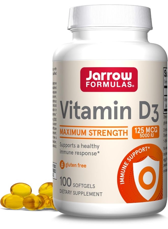 Jarrow Formulas Vitamin D3 125 mcg (5000 IU) - 100 Servings (Softgels) - Bone Health, Immune Support & Calcium Metabolism Support - Vitamin D Supplement - D3 Vitamins - 5000 IU Vitamin D - Gluten Free - Image 1