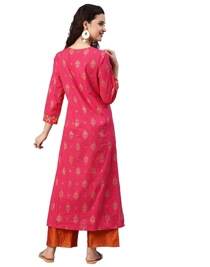 Yash Gallery Women's Cambric Cotton Embroidered Regular Fit Straight kurta For Women (1085Ykpink_Pink_Xx-Large) - Image 4