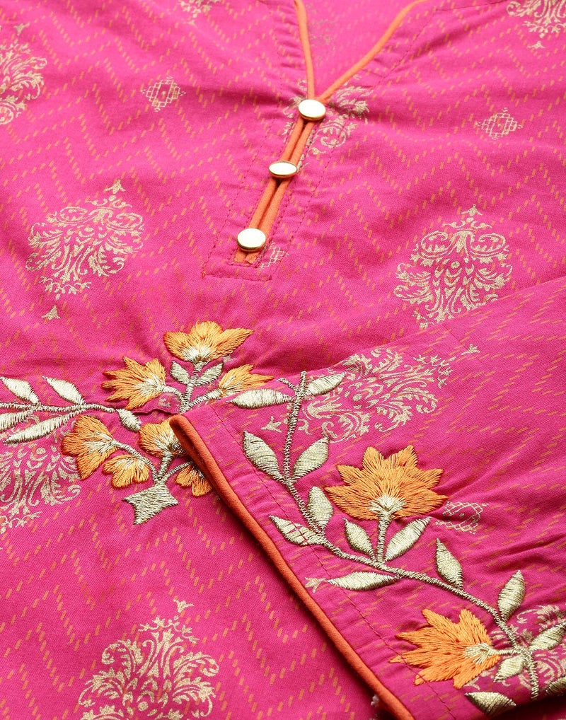 Yash Gallery Women's Cambric Cotton Embroidered Regular Fit Straight kurta For Women (1085Ykpink_Pink_Xx-Large) - Image 5
