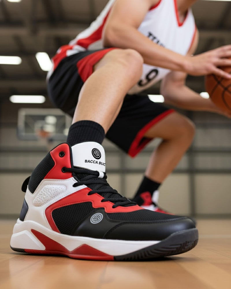 Bacca Bucci® Men's Wager Basketball Shoes with Natural Rubber Sole & Breathable Upper- Red/White,Size UK10 - Image 2