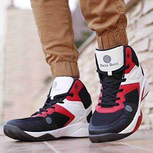 Bacca Bucci® Men's Wager Basketball Shoes with Natural Rubber Sole & Breathable Upper- Red/White,Size UK10 - Image 5
