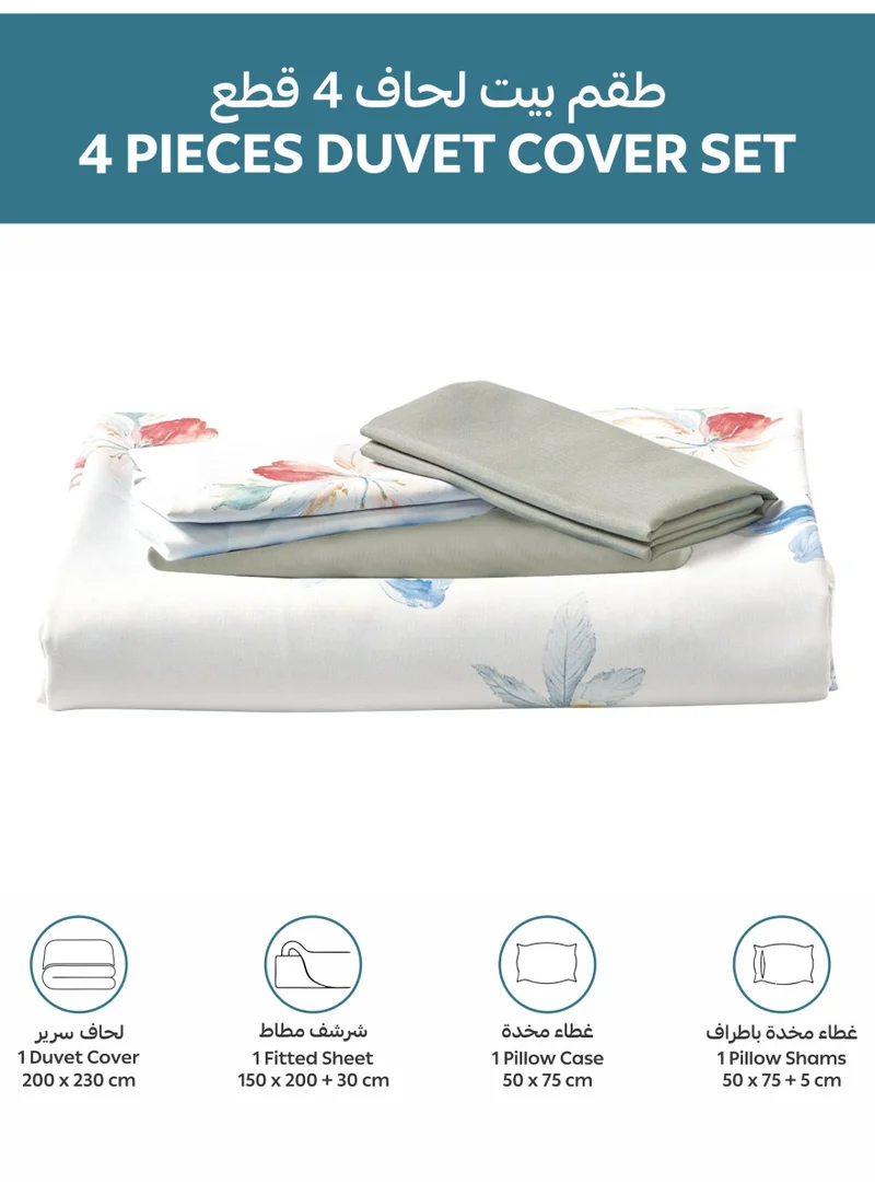 Donetella QUEEN (150x200 cm) Digital Print Duvet cover Set,Queen Size 200x230 cm - 4-Pcs Bed Set, Microfiber - 1 Duvet Cover, 1 Fitted Sheet, 1 Pillow Shams, 1 Pillowcases (Filler Not Include)  | Best Price UAE