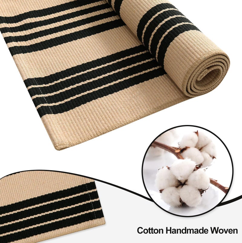 OJIA Front Door Mat Outdoor 24''x35'' Washable Front Door Rug Black and Tan Entry Rug Indoor Outdoor Rugs Doormat Cotton Woven Striped Small Area Rugs for Porch/Bathroom/Farmhouse/Home Entrance - Image 3