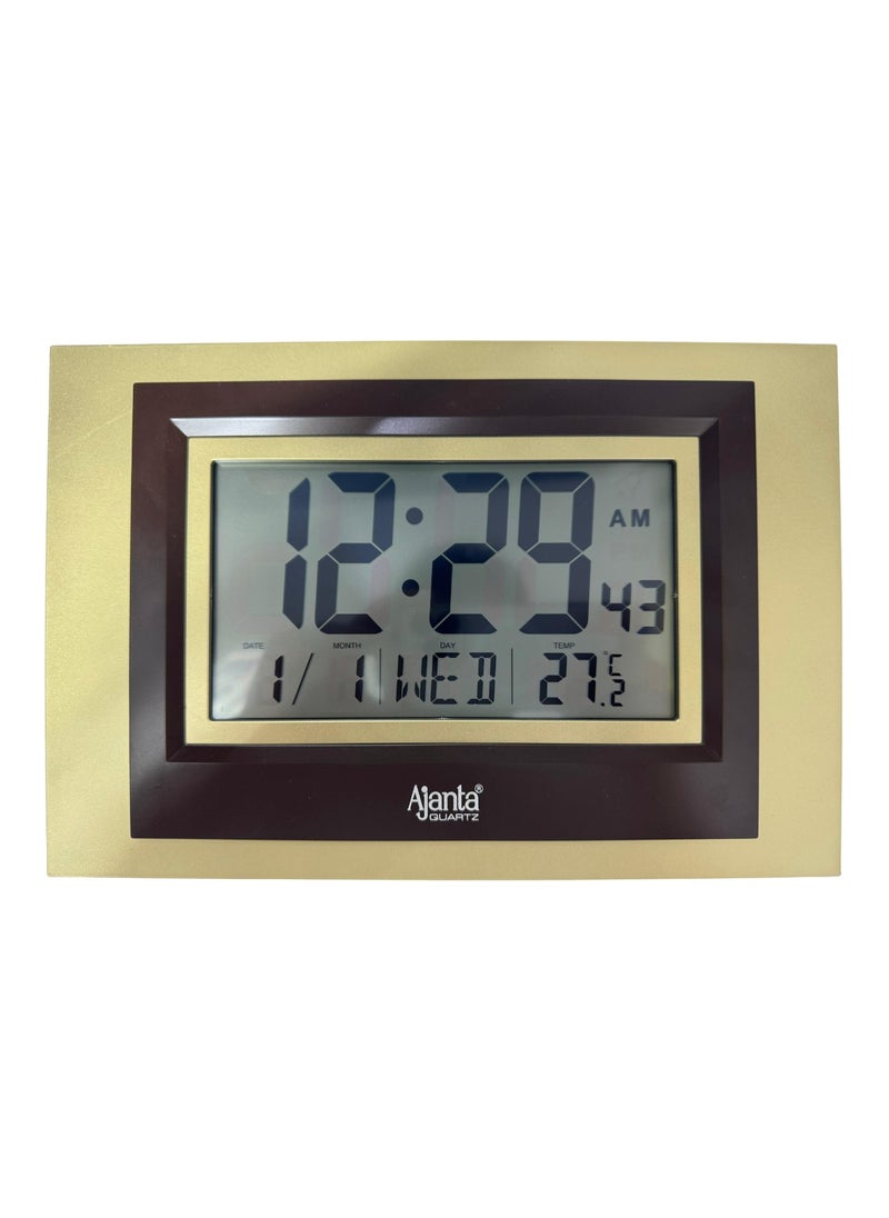 Ajanta - Ajanta Digital Wall Clock – Desktop Display – LCD Clock – Calendar Clock – LCD 145 – GOLDEN - Image 1