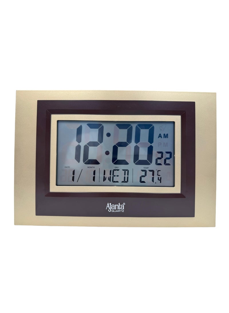 Ajanta - Ajanta Digital Wall Clock – Desktop Display – LCD Clock – Calendar Clock – LCD 145 – GOLDEN - Image 1