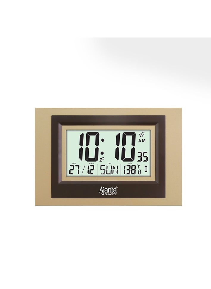 Ajanta - Ajanta Digital Wall Clock – Desktop Display – LCD Clock – Calendar Clock – LCD 145 – GOLDEN - Image 1