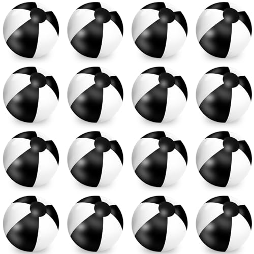 Whaline 16Pcs 16 Black White Inflatable Beach Ball Round Pool PVC Balls Game Toys for Summer Hawaiian Tropical Theme Beach Party Decorations Water Sand Game Accessory - Image 1