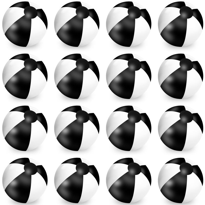 Whaline 16Pcs 16 Black White Inflatable Beach Ball Round Pool PVC Balls Game Toys for Summer Hawaiian Tropical Theme Beach Party Decorations Water Sand Game Accessory - Image 3