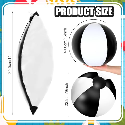 Whaline 16Pcs 16 Black White Inflatable Beach Ball Round Pool PVC Balls Game Toys for Summer Hawaiian Tropical Theme Beach Party Decorations Water Sand Game Accessory - Image 5