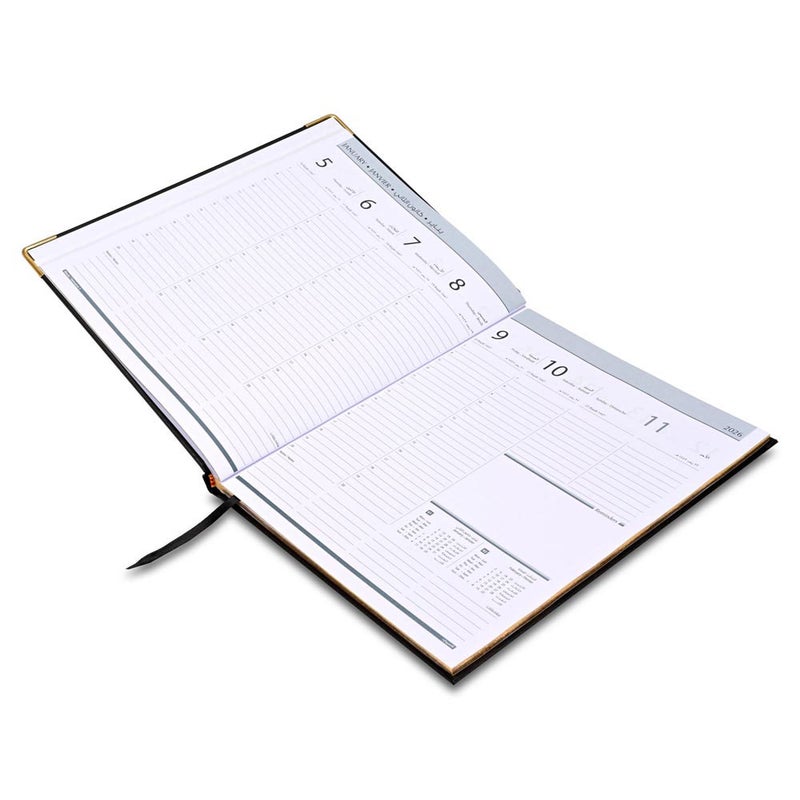 FIS 2026 Golden Executive Diary, 210x260mm, 1 Side Padded Vinyl Cover, Gilded Edges, Golden Corners, 1 Week at a Glance, Arabic/English/French, 70gsm White Paper, Black Cover-FSDI32AEG26BK - Image 3
