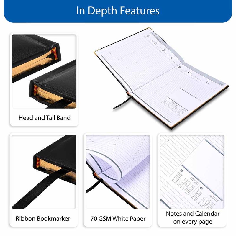 FIS 2026 Golden Executive Diary, 210x260mm, 1 Side Padded Vinyl Cover, Gilded Edges, Golden Corners, 1 Week at a Glance, Arabic/English/French, 70gsm White Paper, Black Cover-FSDI32AEG26BK - Image 5