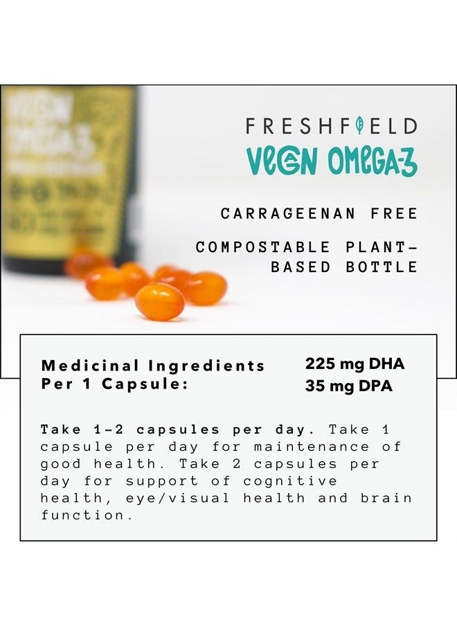 Freshfield Naturals - Freshfield Vegan Omega 3 DHA + DPA: Carrageenan Free, Compostable Bottle Made from Plants, Fish Oil Replacement, Carbon Neutral. Supports Heart, Brain, Joint Health (60) - Image 1