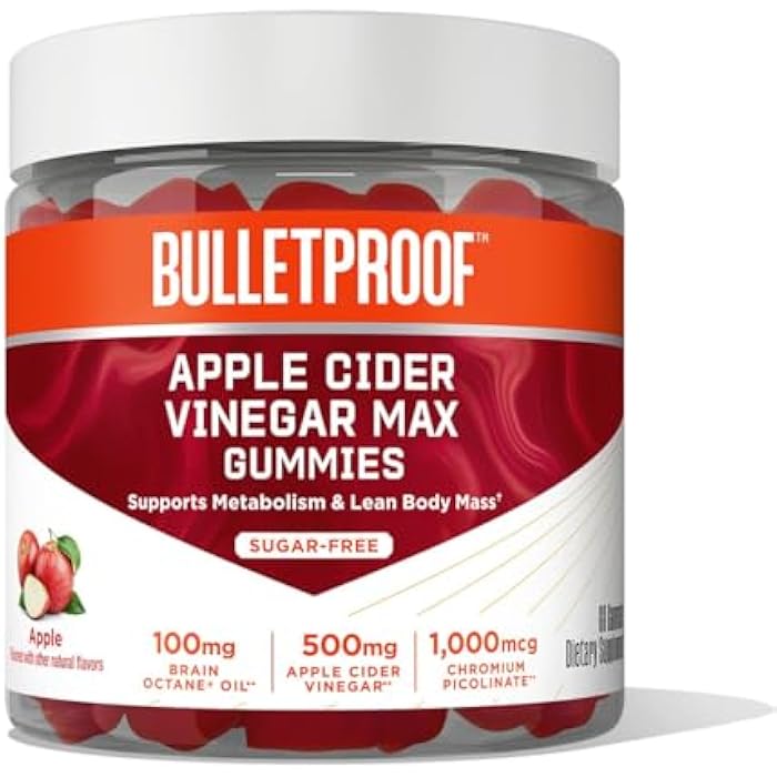 Bulletproof حلوى خل التفاح المضاد للرصاص خالية من السكر، 60 قطعة، مكمل كيتو للشهية، يدعم الأيض - Image 1