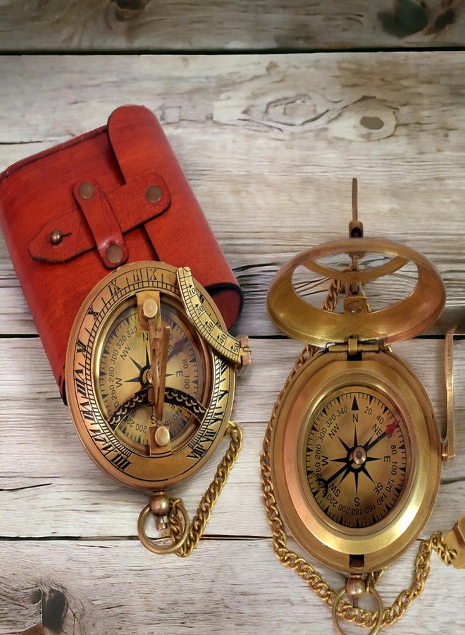 BAZROSS Brass Sundial Compass with Leather Case - 3 Inch Vintage Nautical Navigation Tool for Hiking, Camping, Outdoor Adventures - Unique Gift for Men, Explorers & Collectors - Image 5