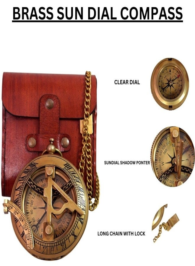 BAZROSS Brass Sundial Compass with Leather Case - 3 Inch Vintage Nautical Navigation Tool for Hiking, Camping, Outdoor Adventures - Unique Gift for Men, Explorers & Collectors - Image 3