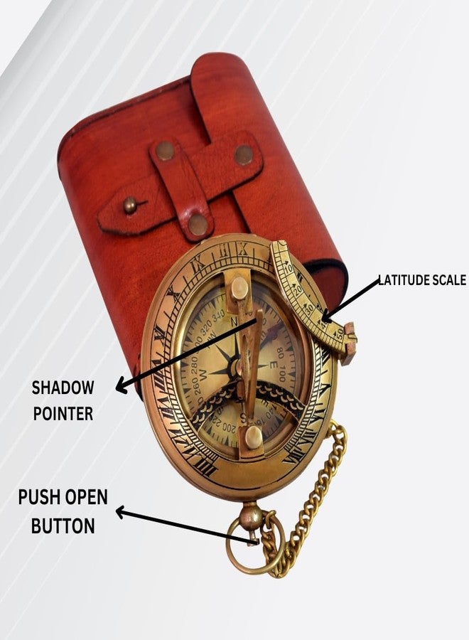 BAZROSS Brass Sundial Compass with Leather Case - 3 Inch Vintage Nautical Navigation Tool for Hiking, Camping, Outdoor Adventures - Unique Gift for Men, Explorers & Collectors - Image 2