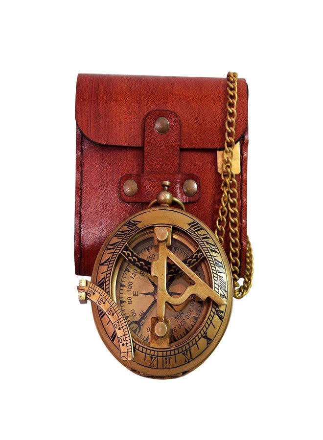 BAZROSS Brass Sundial Compass with Leather Case - 3 Inch Vintage Nautical Navigation Tool for Hiking, Camping, Outdoor Adventures - Unique Gift for Men, Explorers & Collectors - Image 1