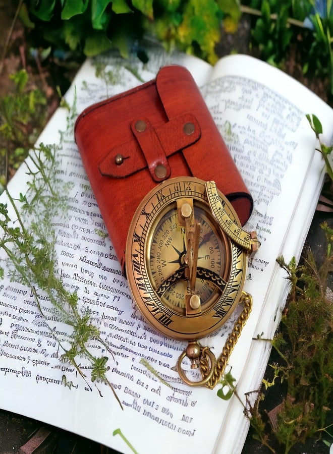 BAZROSS Brass Sundial Compass with Leather Case - 3 Inch Vintage Nautical Navigation Tool for Hiking, Camping, Outdoor Adventures - Unique Gift for Men, Explorers & Collectors - Image 4