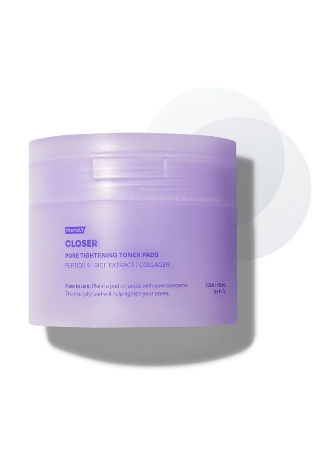 FRANKLY Pore Closer Toner Pads l Rice Jelly Pads with 9 Peptides, Vegan Collagen, Rice Extract l Pore Minimizer l Hydrating for All skin types l Korean Skin Care | 70 Count - Image 1