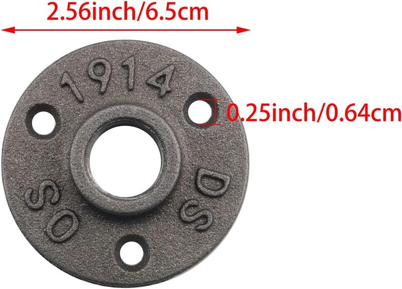 كلاراكو شفة أرضية مقاس 1/2 بوصة من كلاراكو، قطعتان، رمادي غامق، شفة أرضية ريترو مقاس 1/2 بوصة، تركيبات أنابيب حديدية ملولبة للتركيب على الحائط، ديكور صناعي على طراز ستيم بانك ريترو، شفة من الحديد الزهر - Image 3