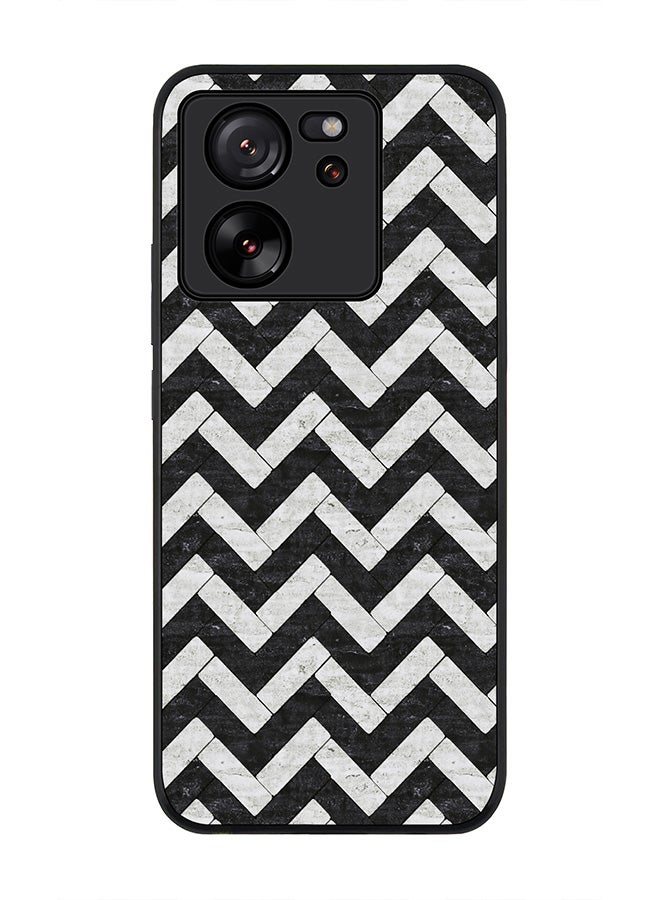Stylizedd Rugged Black Edge case for Xiaomi 13T / Xiaomi 13T Pro, Slim fit Soft Case Flexible Rubber Edges Anti Drop TPU Gel Thin Cover - Chevron Tiles - Image 1